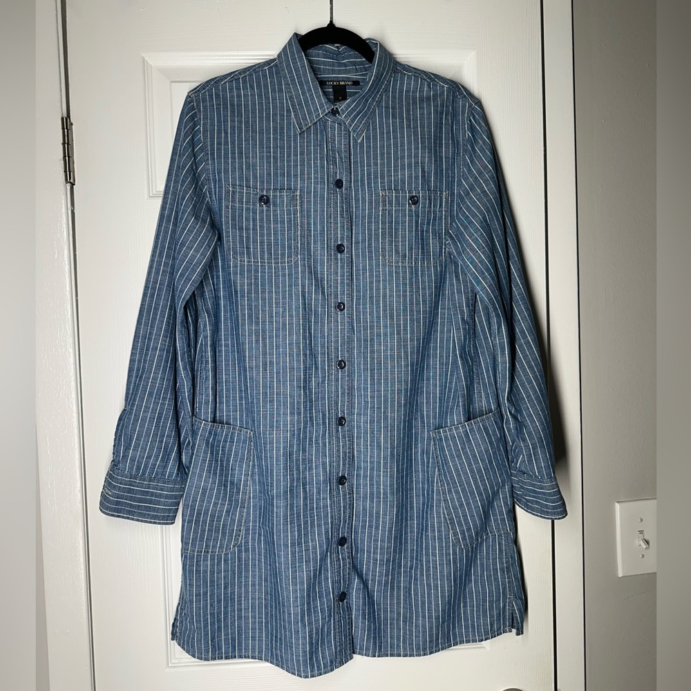 Lucky Brand Denim Blue Striped Shirt Dress